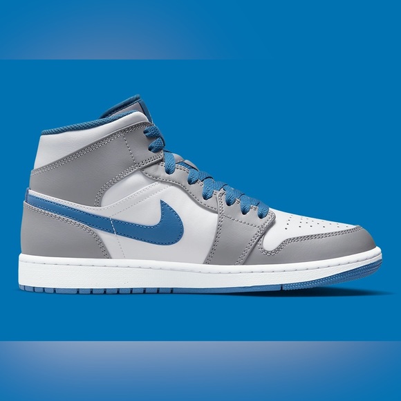 Nike Air Jordan 1 Mid True Blue Grey White Shoes Men DQ8426-014 (GS) DQ8423-014 - Picture 5 of 11